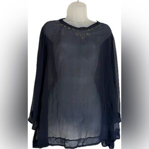 Wearable antique navy blue silk beaded 1920s flapper blouse